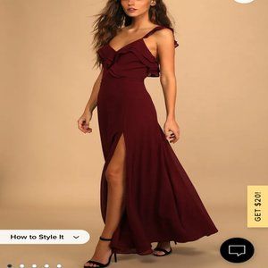 Lulu's Adoring Glances Burgundy Ruffled Maxi Dress